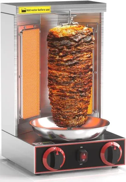 Shawarma Machine Doner Kebab Grill with 2 Burners Vertical Broiler for Commercial Home Kitchen 110V Propane Gas Stainless Steel Body