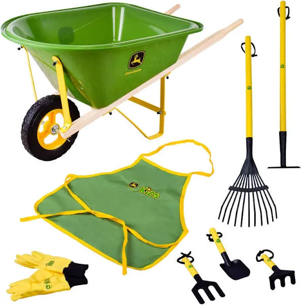 John Deere Deluxe Wheelbarrow and Garden Set