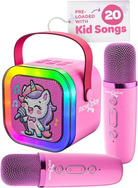 Move2Play Mini Karaoke Machine for Kids | includes 20+ Kids Songs | Connect with Bluetooth | Kids Toy | Birthday Gift for 3, 4, 5, 6, 7, 8+ Year Old Girls and Boys