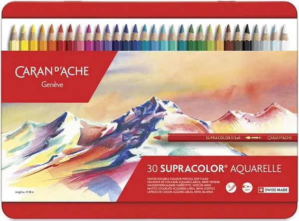 NEW Artist Colored Drawing Pencils 30 Supracolor Soft Leads Caran D&#039;Ache Tin