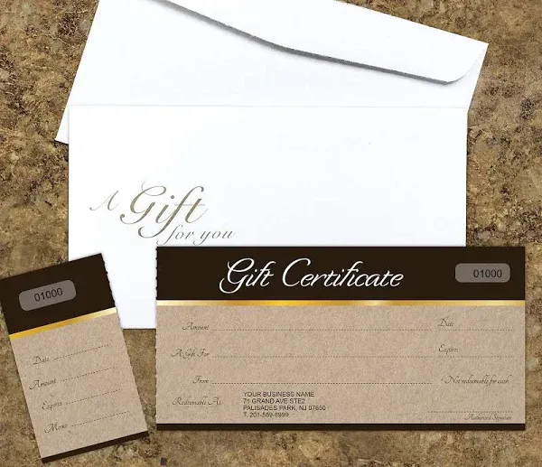 IMPACTONLINEPRINTING Custom Gift Certificates For Business Add Your Store Name and Address, Comes with Free matching Envelopes and Sequential