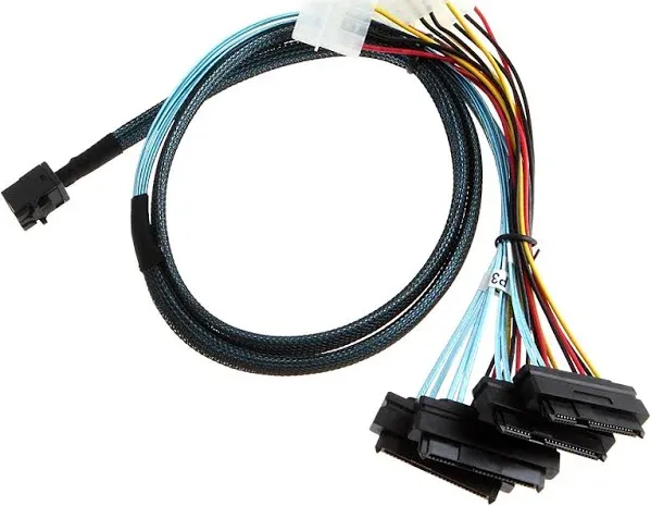 CableCreation Internal Mini SAS SFF-8643 to (4) 29pin SFF-8482 connectors with SATA Power, 1M / 3.3FT