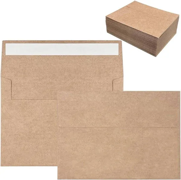 100 Pack 5x7 Envelopes for Invitations, Brown Kraft Envelopes, Self Seal A7 Envelopes for 5x7 Cards and Photos, Card Envelopes Invitation Envelopes for Wedding, Graduation, Baby Shower, Party