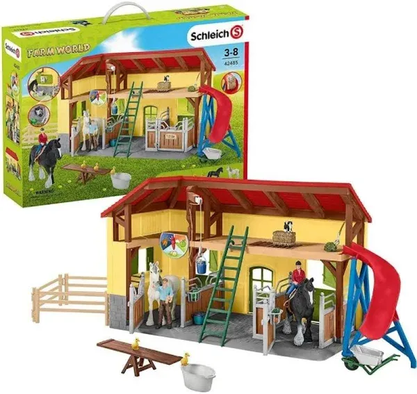 Schleich Farm World — Horse Stable Play Set 82-Piece Barn Play Set with Horse...