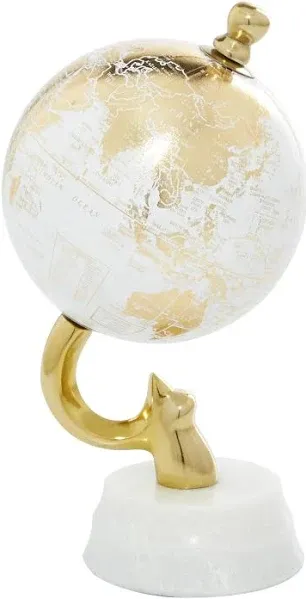 DecMode 10 in. Gold Aluminum Decorative Globe with Marble Base