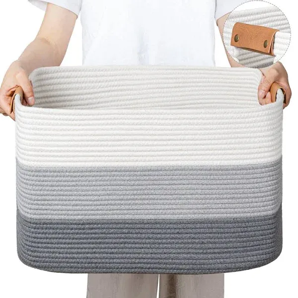 danpinera Blanket Basket, 72L Rectangle Large Basket for Living Room, Baby Room & Laundry, Cotton Rope Toy Basket Baby Nursery Storage Bin, 22’’*17’’*11.8’’, Gradient Grey