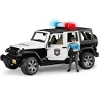 Bruder Toys - Emergency Realistic Jeep Wrangler Unlimited Rubicon Police Vehicle with Light Skintoned Policeman and Light and Sound Module with 4 Different Sounds - Ages 4+