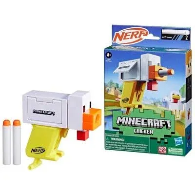 Nerf Microshots Minecraft Chicken Blaster, Includes 2 Nerf Elite Foam Darts