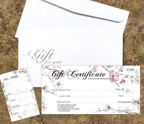 IMPACTONLINEPRINTING Gift Certificates For Business with Your Store Name and Address, Comes with Free matching Envelopes and Sequential Numbering