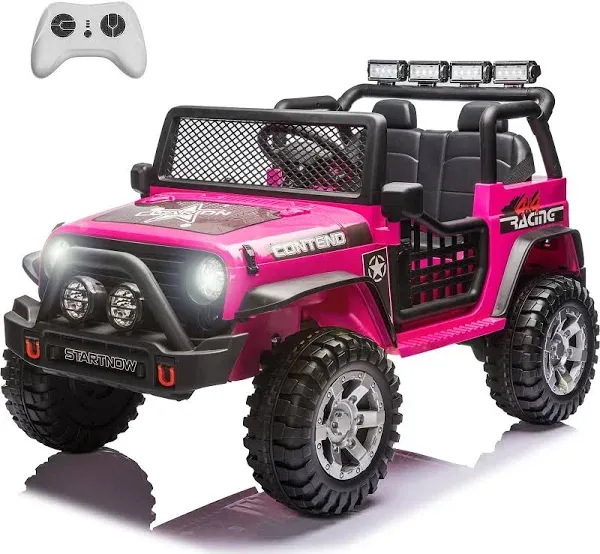 Sopbost 2-Seater Ride on Truck 12V Off-Road Ride On Toys Car with Remote Control Battery Powered Electric Car for Boys Girls, Spring Suspensions, Headights, Music(Red)