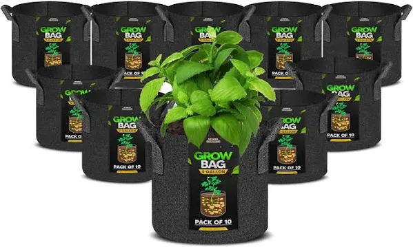 5 Pack 5 Gallon Grow Bags, Thickened Nonwoven Plant Fabric Pots with Handles