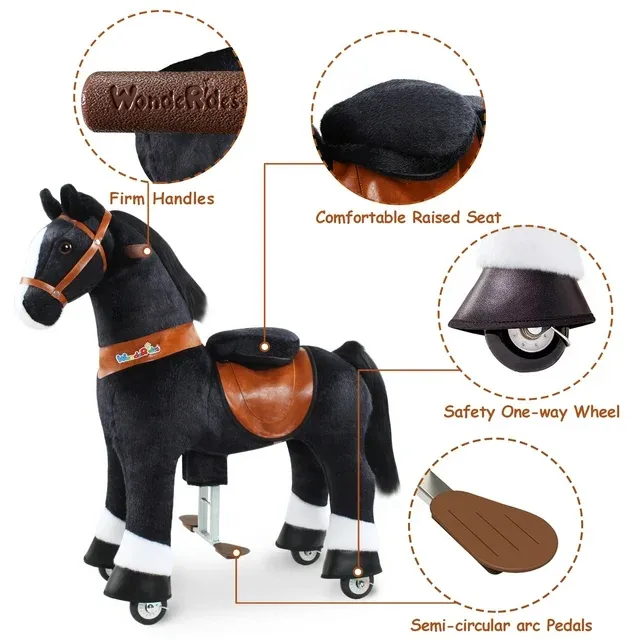 Wonderides Pony Cycle Horse Toy Kids Ride on Horse Boys Black Size 4 for Kids Age 49 36 Inch Height Plush Walking Animal Gid