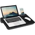 Home Office Lap Desk with Device Ledge, Mouse Pad, and Phone Holder - Black Carb