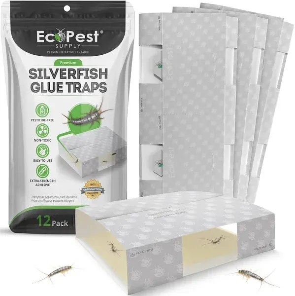 EcoPest Silverfish Trap 12 Pack | Sticky Indoor Glue Trap for Silverfish, Firebrat, An