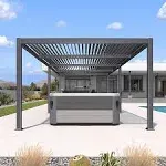 Purple Leaf Louvered Pergola 11.4' x 27.2' Outdoor Aluminum Pergola with Adjustable Roof for Deck Backyard Garden Grey Hardtop Gazebo