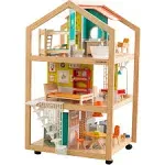 KidKraft So Stylish Mansion Wooden Mid-Century 360-Play Dollhouse with Wheeled Base and 42 Accessories, Gift for Ages 3+