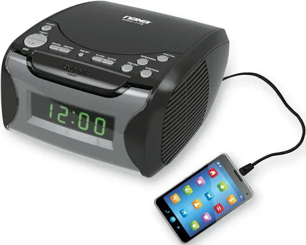 Naxa Dual Alarm Clock Radio with CD Player and USB Charge port