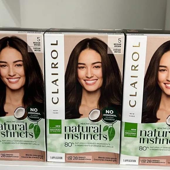 3 Boxes Clairol Natural Instincts Semi-Permanent Hair Color Dye 5 Medium Brown