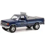 1987 F-250 XLT Lariat Pickup Truck Blue with Stripes and Blue Interior Bigfoot Cruiser #1" "Hobby Exclusive Series 1/64 Diecast Model Car by Greenlight 30433