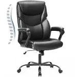 DUMOS Executive High Back Big and Tall Leather Office Desk Chairs with Arms Ergonomic Lumbar Support, Adjustable Height,Wheels, Soft Padded, Black