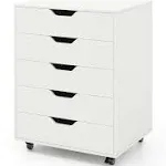 5 Drawer Mobile Lateral Filing Storage Home Office Floor Cabinet with Wheels-White