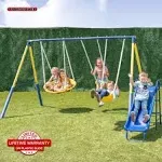 Sportspower Super Saucer Metal Swing Set with 2 Swings, Saucer Swing and A 1pc Heavy Duty Slide