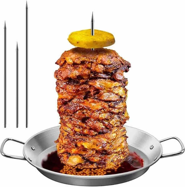 Al Pastor Skewer for Grill, Shawarma Skewer Stand, Stainless Steel Vertical Skewer, Brazilian Vertical Spit with 3 Removable Spikes(8”/10"/12”)& Brushes, for Tacos Al Pastor, Grill Smoker Oven BBQ