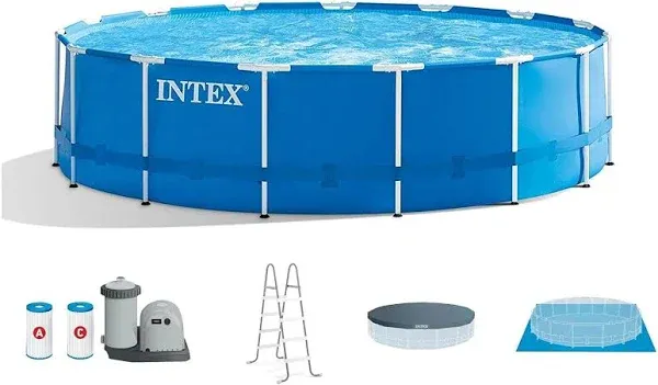 Intex 18ft x 48in Metal Frame Above Ground Pool Set Pump