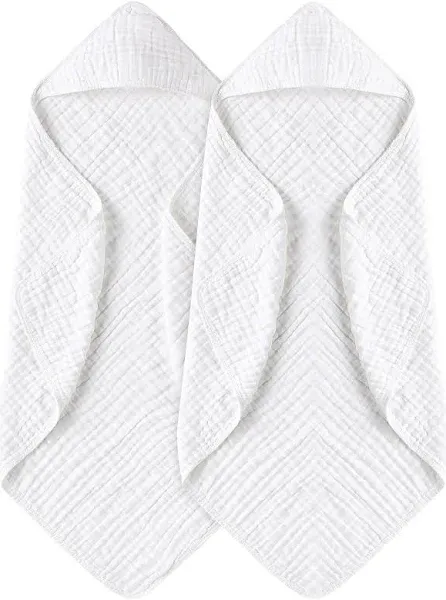 Yoofoss Hooded Baby Towels for Newborn 2 Pack 100% Muslin Cotton Baby Bath Towel with Hood for Babies, Infant, Toddler and Kids