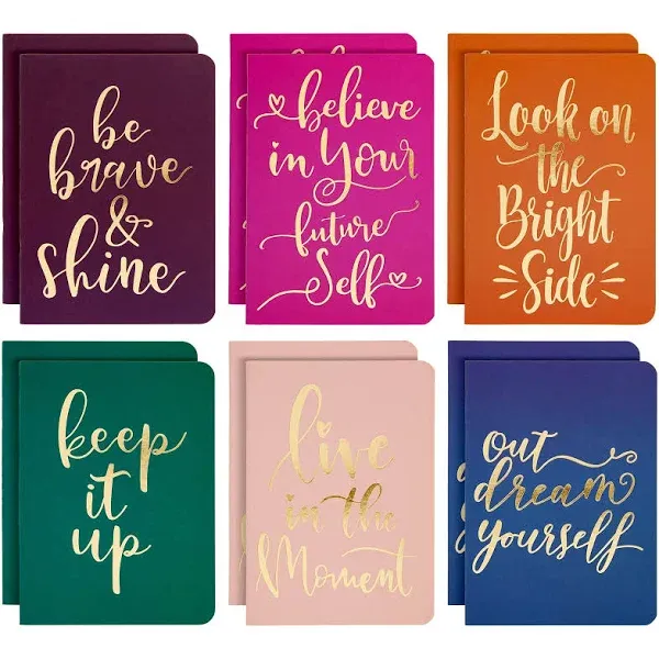 Paper Junkie 12-Pack of Inspirational Notebooks for Women, Writing, Motivation, Small Pocket Journals with 6 Gold Foil Designs, 56 Lined Pages for Diary, Doodling (4x5.6 In)