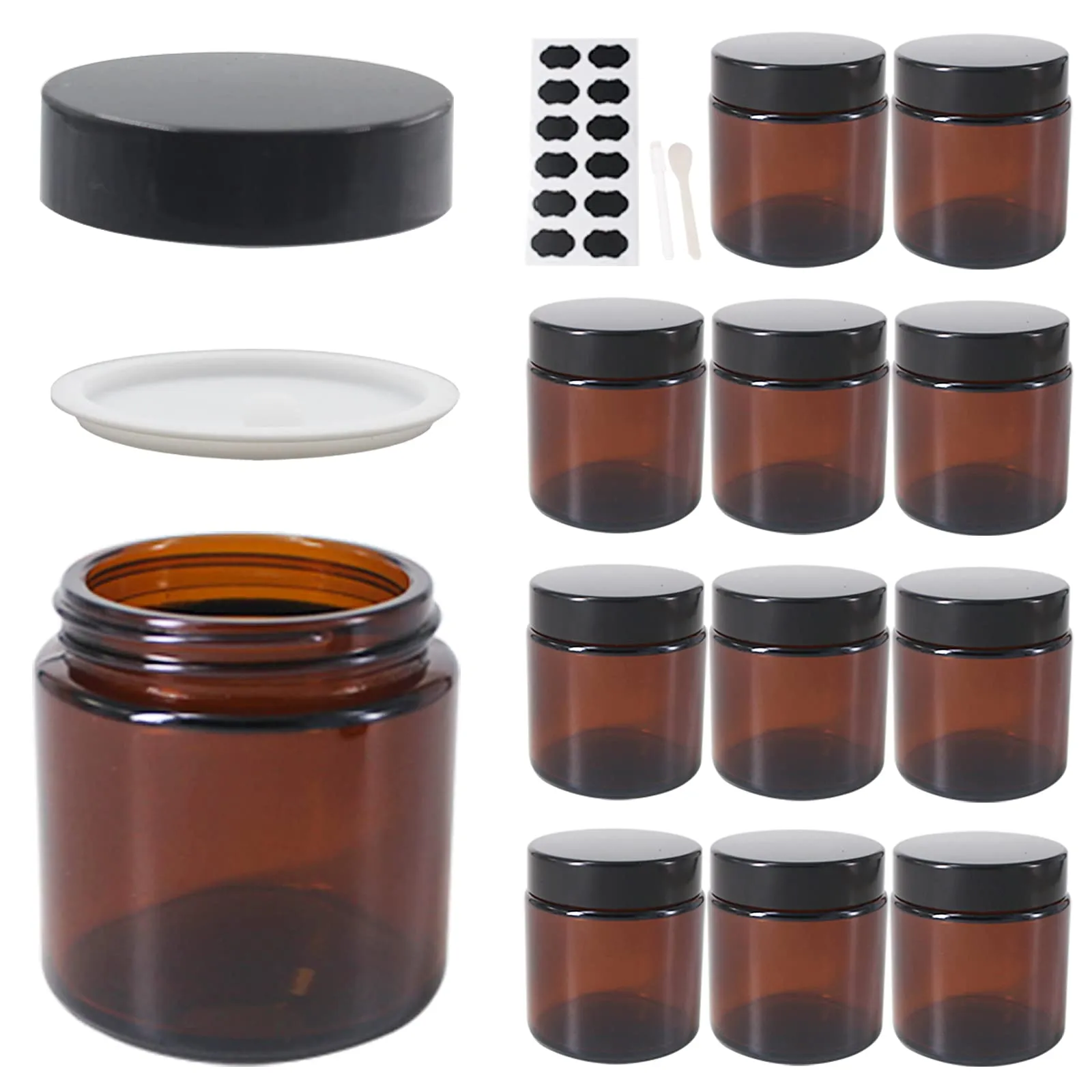 BPFY 12 Pack 4 oz Round Amber Glass Cosmetic Jars