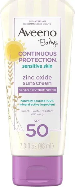 2 Aveeno Baby  Sensitive Skin Lotion ZincOxide Sunscreen 3oz ea.10/23