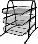 3 Tier Paper Tray Organizer for Desk Black Stackable File Rack Metal Mesh Let