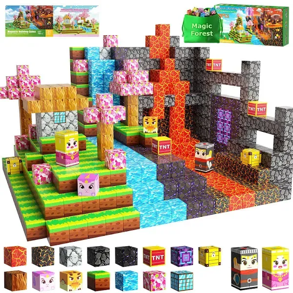 DUSFAN 100PCS Magnetic Blocks Build Mine Magnet World Magic Forest Set for Boys & Girls Age 3-5 6-8