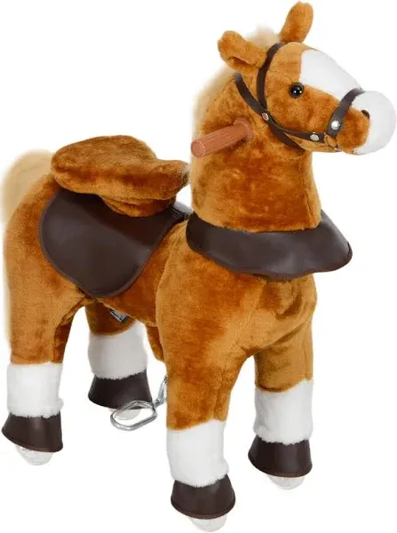 Qaba Ride on Horse, Walking Horse Toy, Kids Plush Riding Horse, Pony with Whe...