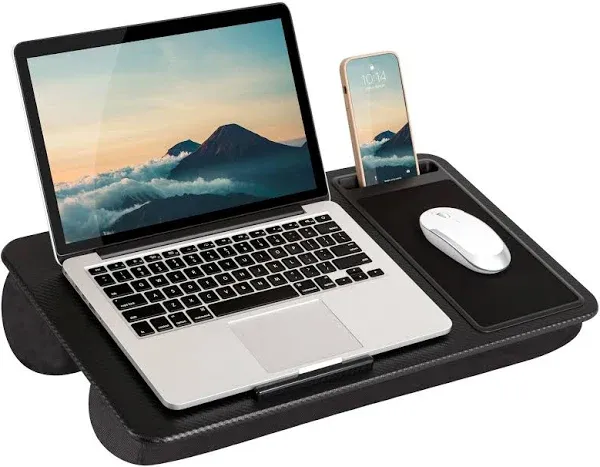 Home Office Lap Desk with Device Ledge Mouse Pad and Phone Holder - Black Car...