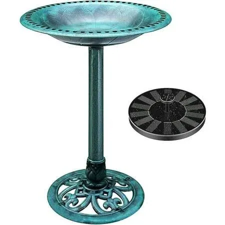 VIVOHOME Antique Outdoor Garden Bird Bath and Solar Powered Round Pond Fountain Combo Set