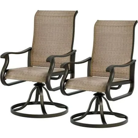 PHI VILLA Black Swivel Textilene Metal Patio Outdoor Dining Chair