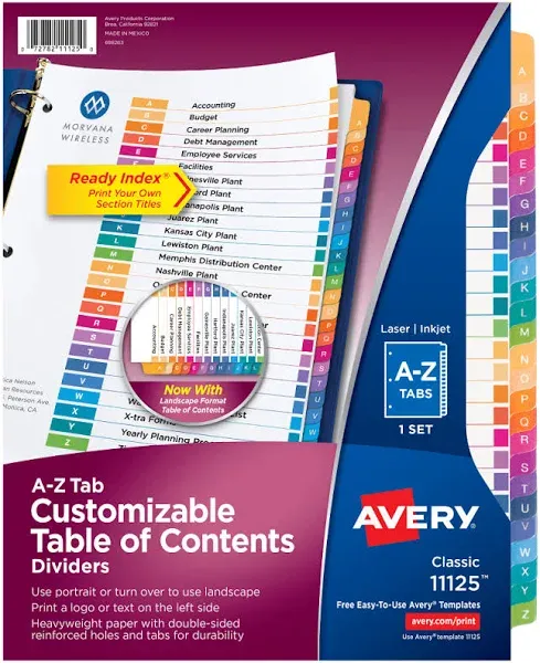 Avery Ready Index Table of Contents Dividers