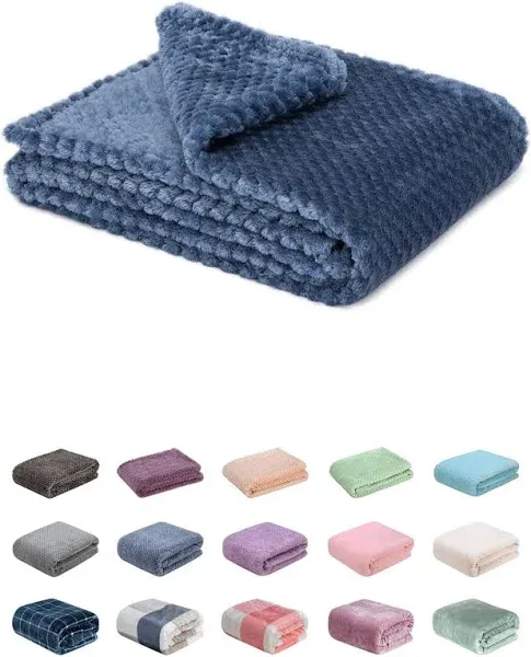 Fuzzy Blanket or Fluffy Blanket for Baby, Soft Warm Cozy Coral Fleece Toddler, Infant or Newborn Receiving Blanket for Crib, Stroller, Travel, Decorative (28Wx40L, XS-Smoked Blue)