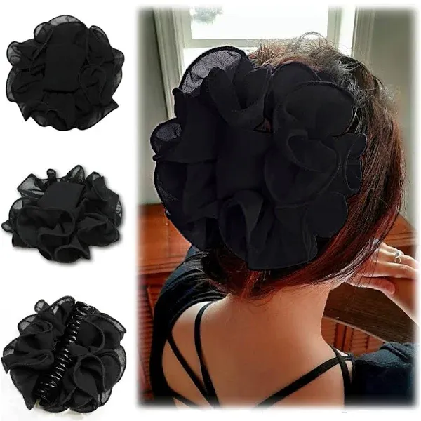 Ladiesway Large Chiffon Claw Clip Hair Bow