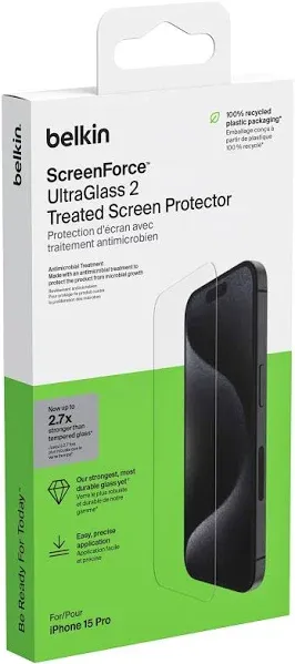 Belkin ScreenForce UltraGlass 2 Treated Screen Protector for iPhone 15