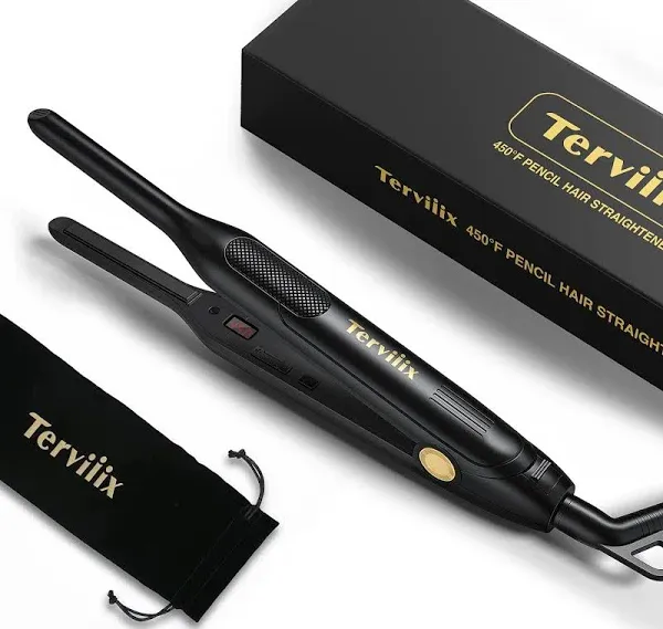 Terviiix Pencil Flat Iron, Small Flat Irons for Short Hair, Beard and Pixie Cut, 3/10 Inch Ceramic Tourmaline Mini Hair Straightener Dual Voltage with Adjustable Temperature, Auto Shut Off