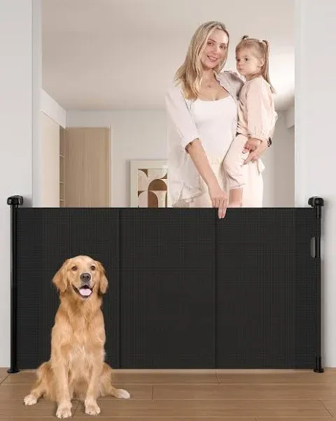 Retractable Mesh Baby/Pets/Stai<wbr/>rs/Safety Gate 33&#034; Tall X 55&#034; Black - New (L)