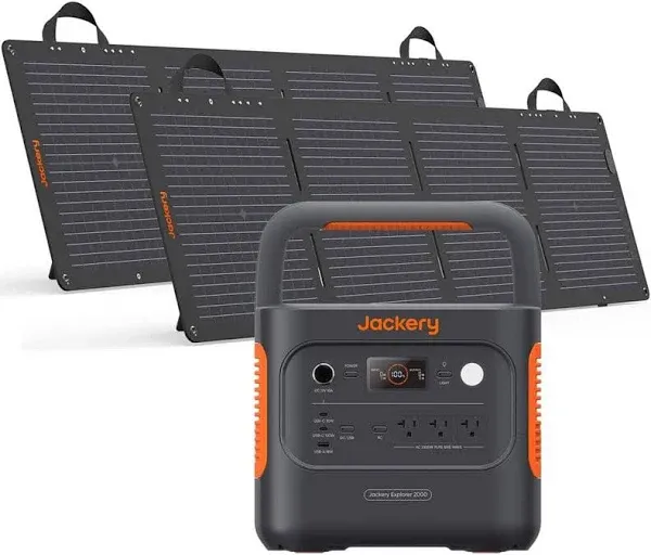 Jackery - Explorer 2000 V2 Portable Solar Generator + 2 x 100W Solar Mini Panel (2042 Wh Capacity) - Black