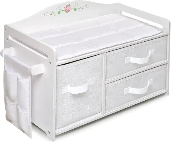 Badger Basket 15308 White Rose Doll Care Station Changing Table 3 Basket Storage