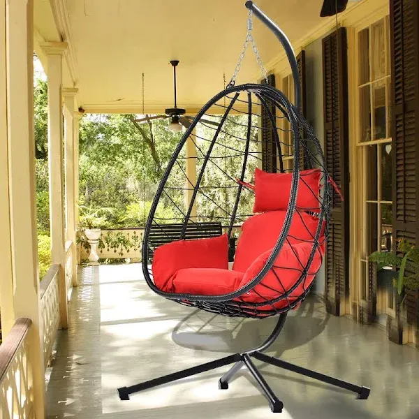 SEGMART Hanging Egg Chair with Stand and UV Resistant Cushion Indoor Outdoor Wicker Swing Egg Chair