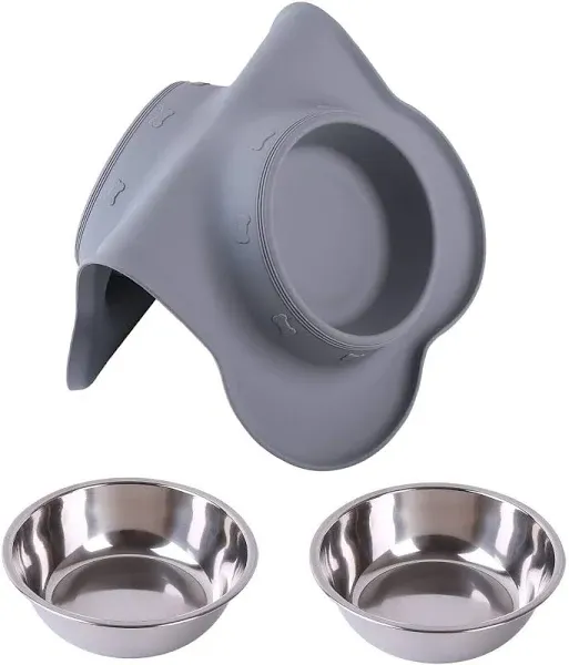 Hubulk 2 Stainless Steel Dog Bowl with No Spill Non-Skid Silicone Mat