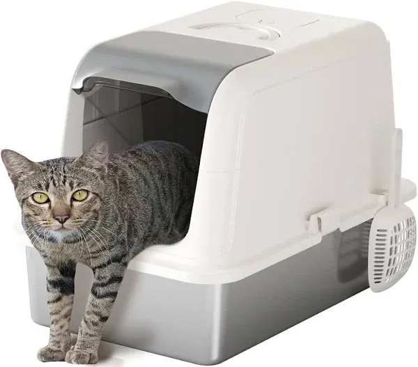 ASIMIS Enclosed Stainless Steel Cat Litter Box with Lid