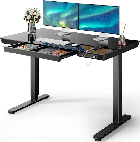 Ydn Standing Desk with Drawers, 48 x 24 inch Adjustable Height Stand Up Desk, Electric Sit Stand Computer Desk for Home Office, White